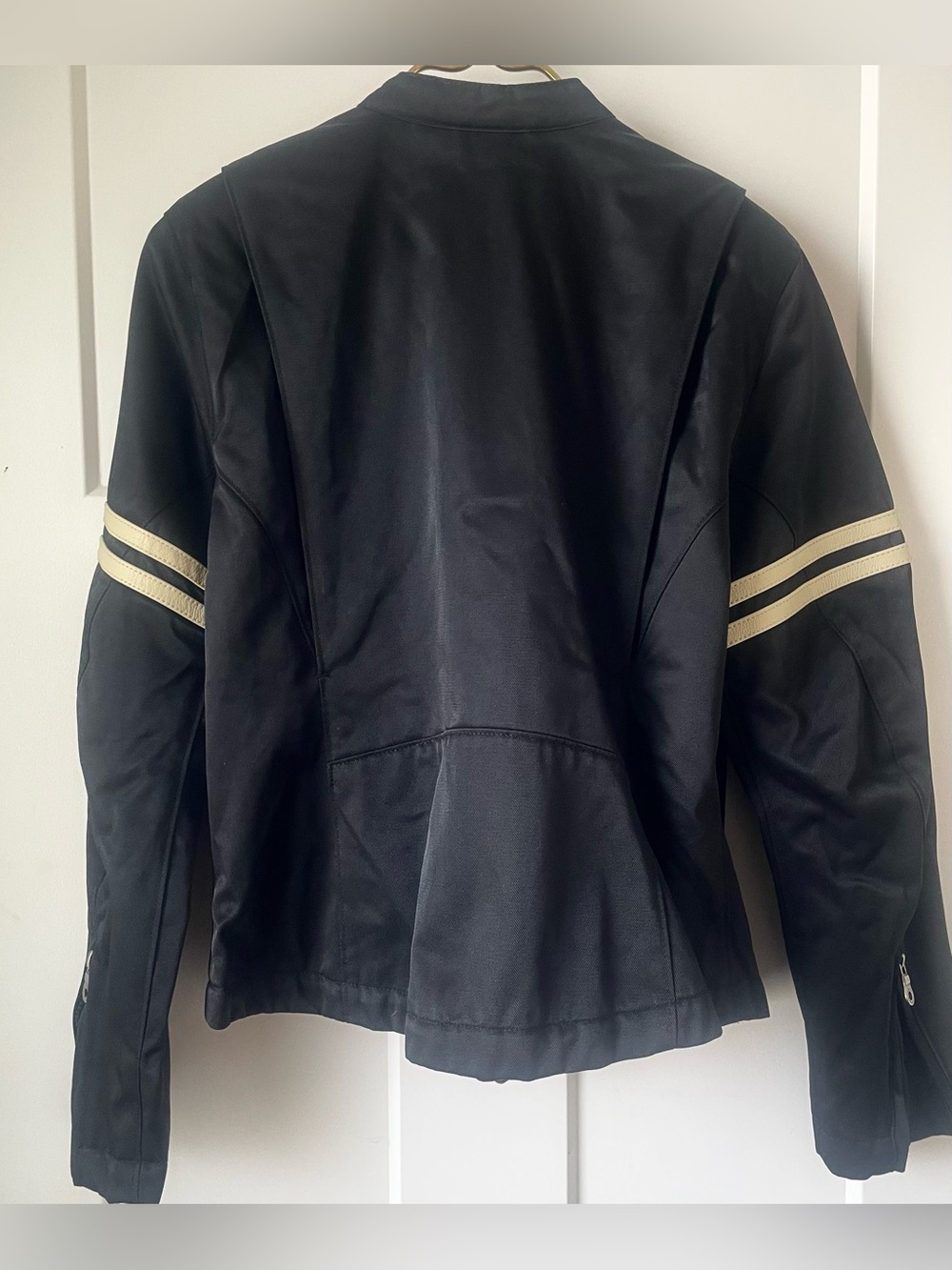 Harley-Davidson Women’s Moto Jacket M Black Leather Trim Racing Stripe Zip - Picture 9 of 13